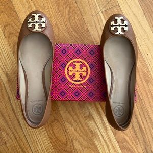 Tory Burch Royal Tan Claire Ballet Flat -tumbled leather size 8